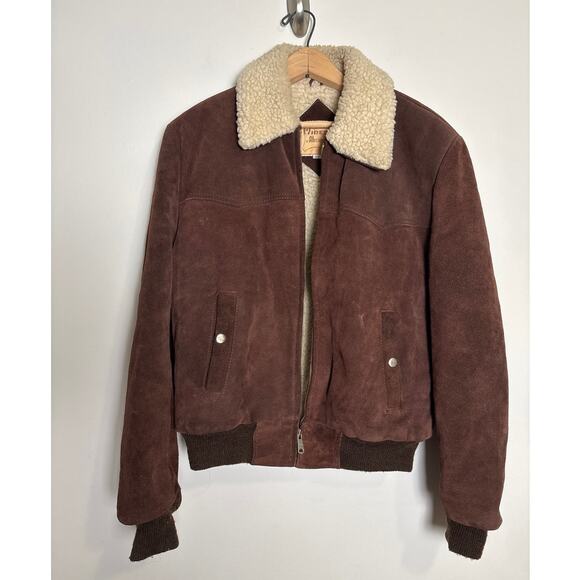 VTG Men's Suede Leather Shearling Bomber Jacket Size 42 Large Hides Alexanders - Picture 1 of 8